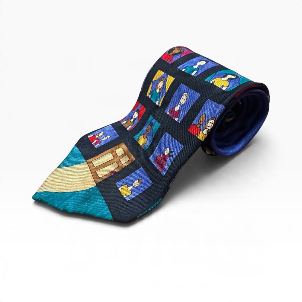 Save The Children Silk Necktie Nicole Homeless Children Art To Wear Vintage 55"